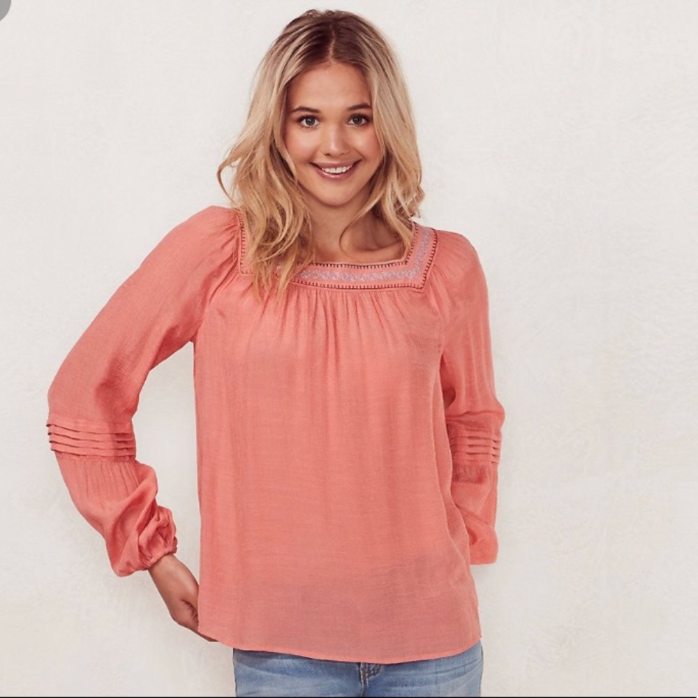 Lauren Conrad pink boho peasant blouse Large